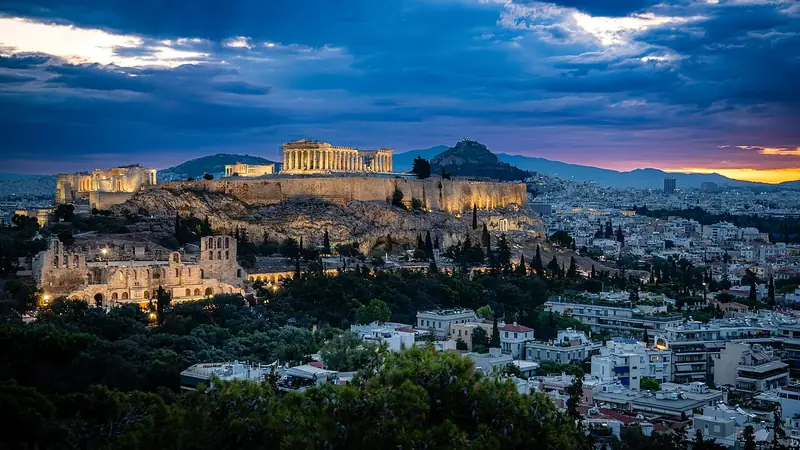 The Acropolis above Athens at daybreak, Greece