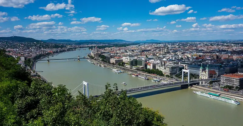 Budapest and the Danube viewed from Gellert Hill, Hungary