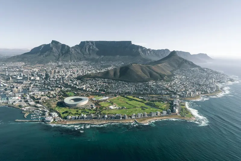 Cape Town and Table Mountain beside the coast, South Africa
