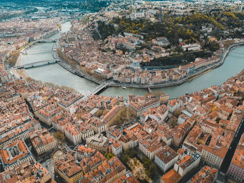 Riverside buildings and rooftops of Lyon, France
