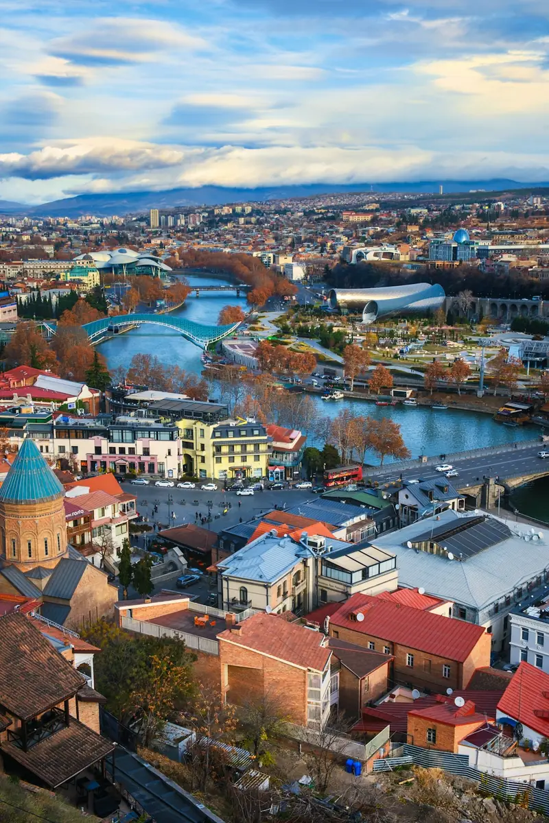 Rike Park, the river and buildings of Tbilisi, Georgia
